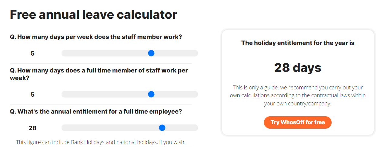 Free annual leave calculator