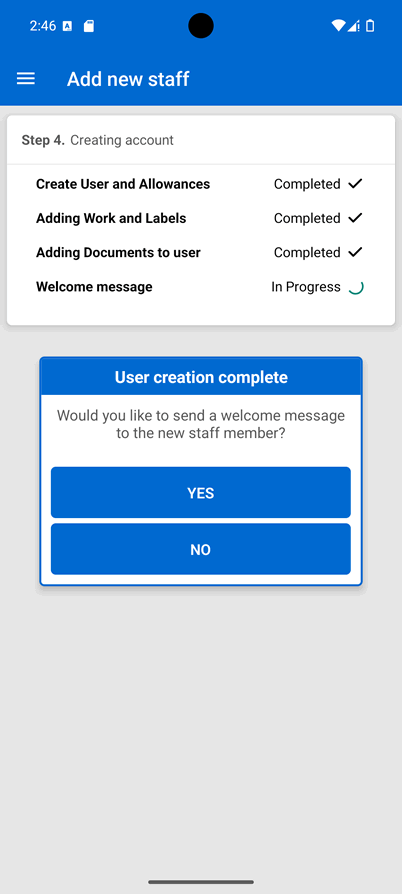 Sending welcome messages through the WhosOff app