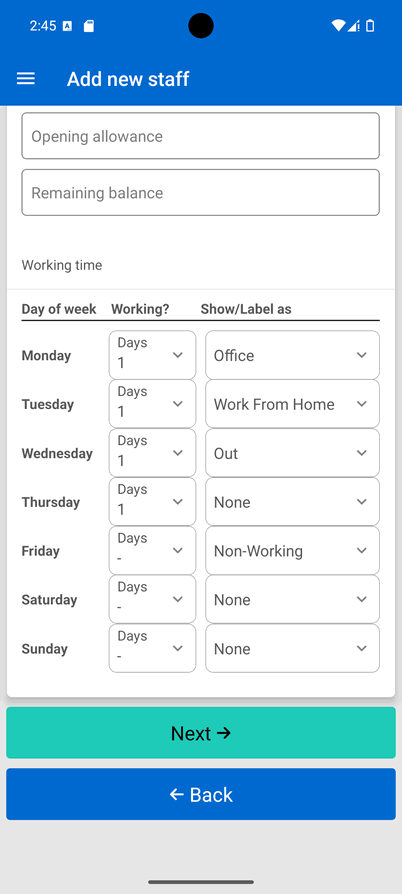 Adding staff through the WhosOff iOS and Android apps