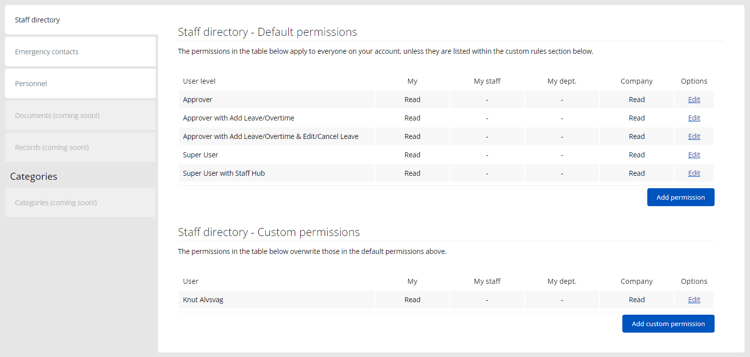 New permissions management area within Staff hub