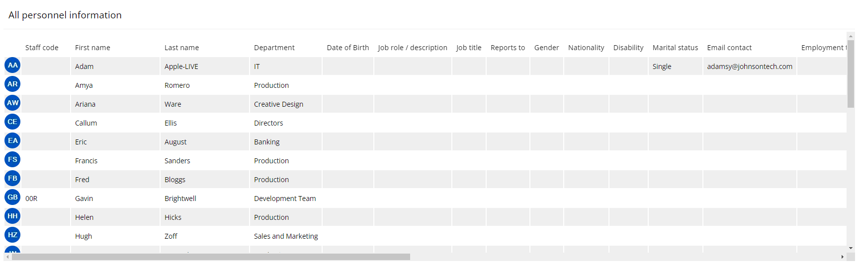 New Personnel records within Staff hub