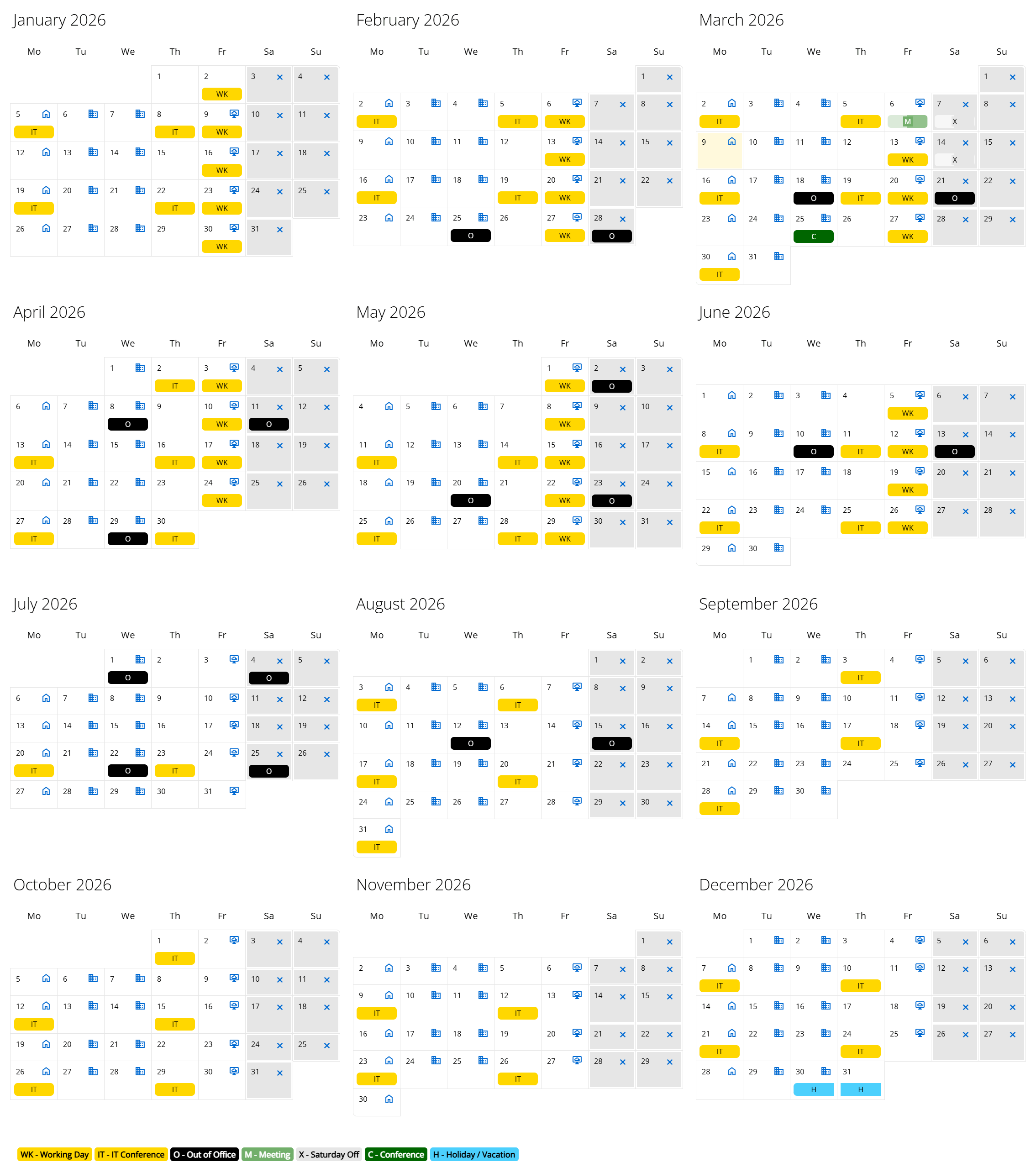 New staff yearly calendar design from March 2026