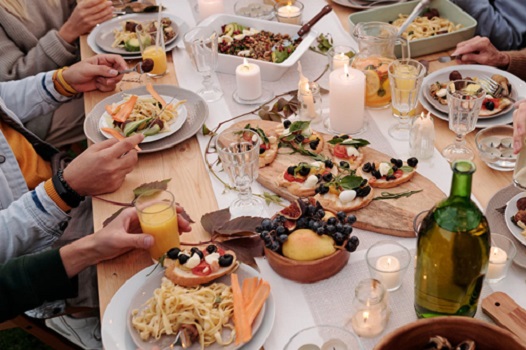 Family gathering at festive table
