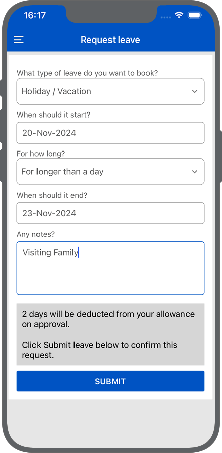 View and approve pending leave requests on WhosOff iOS app
