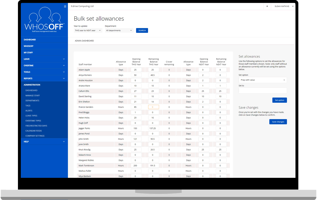 Bulk allowance adjustment tool