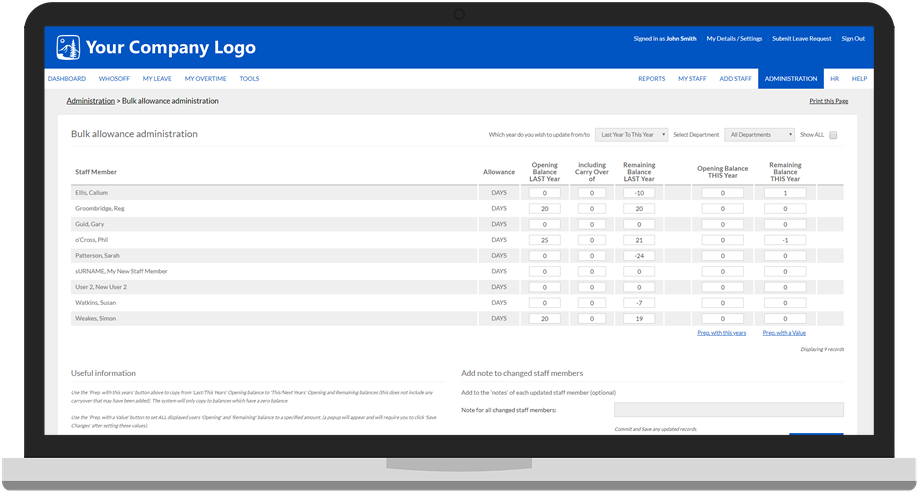 Bulk allowance adjustment tool