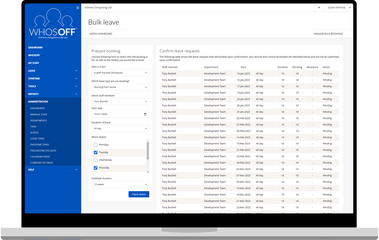 Bulk leave booking tool