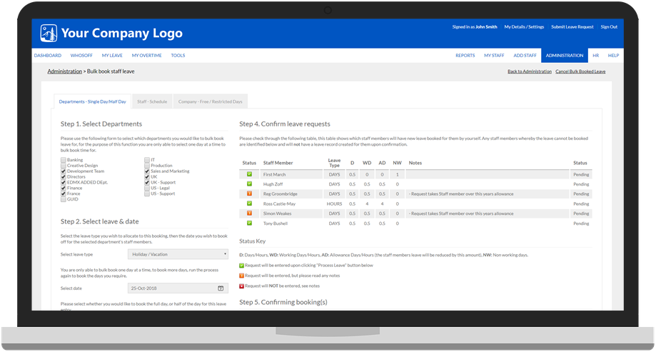 Bulk leave booking tool