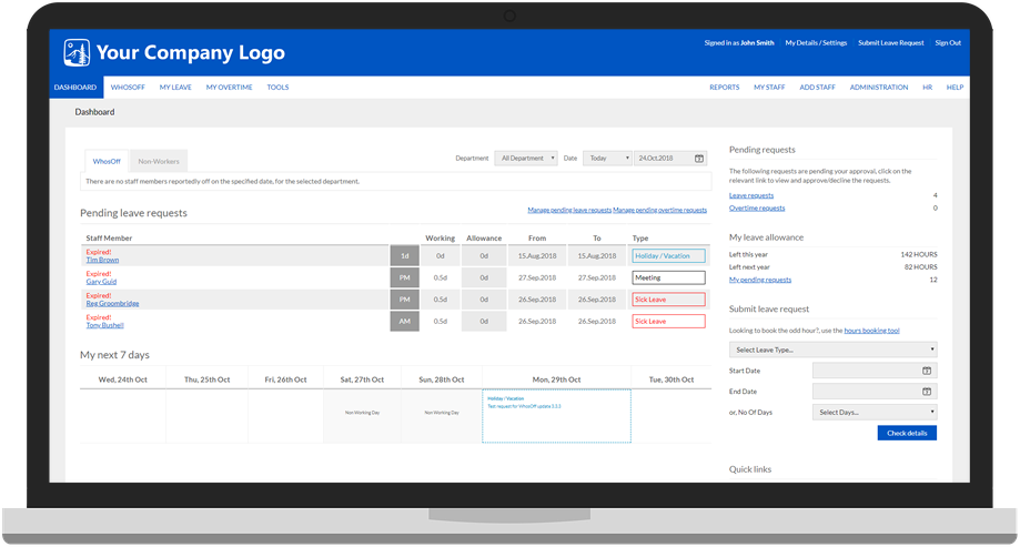 User dashboard view