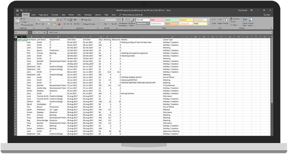 Report downloads to CSV
