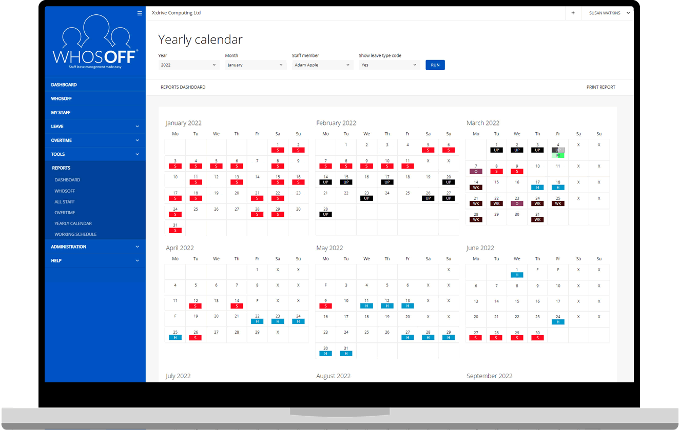 Staff yearly leave calendar