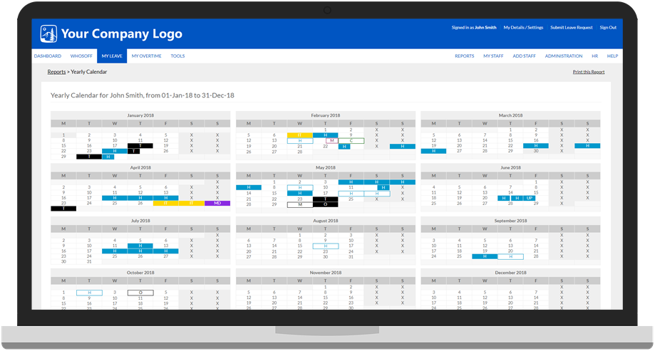 Staff yearly leave calendar