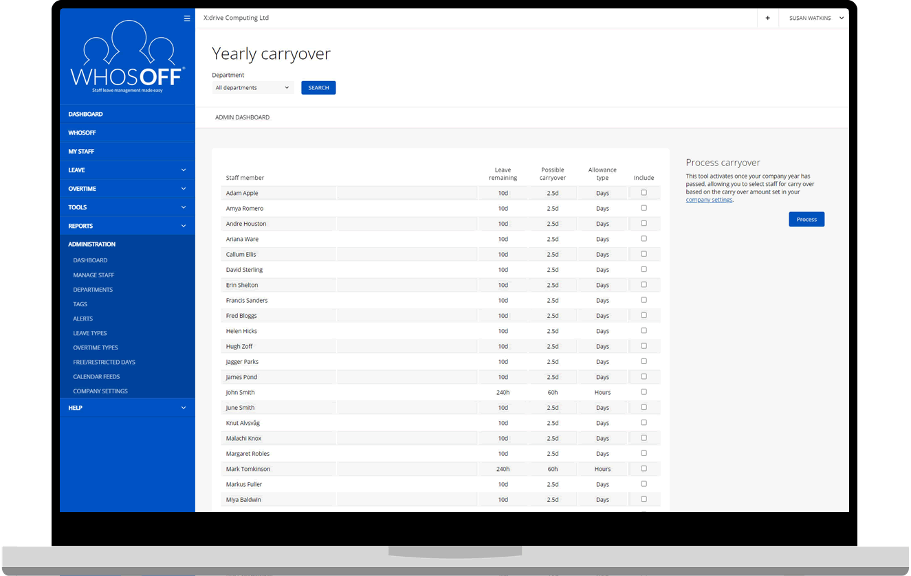 Yearly carryover tool